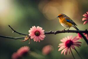 photo wallpaper the bird, flowers, bird, flowers, bird, flowers, bird, flowers,. AI-Generated