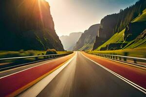 un la carretera con un coche conducción abajo él. generado por ai foto