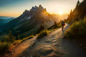 the sun rises over the mountains in the background. AI-Generated photo