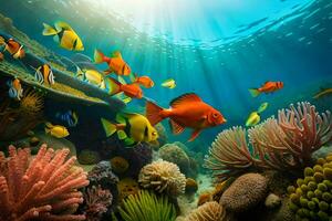 an underwater scene with many fish and coral. AI-Generated photo