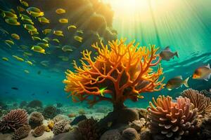 an underwater scene with coral and fish. AI-Generated photo