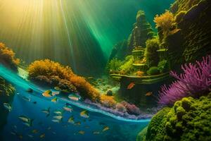 an underwater scene with coral reefs and fish. AI-Generated photo