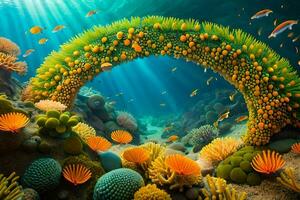 an underwater scene with coral and fish. AI-Generated photo