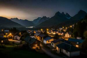 photo wallpaper the sky, mountains, night, the village, the mountains, the village, the. AI-Generated