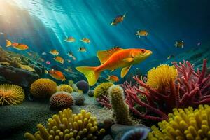 photo wallpaper sea, coral, fish, coral reef, fish, coral reef, fish, underwater. AI-Generated