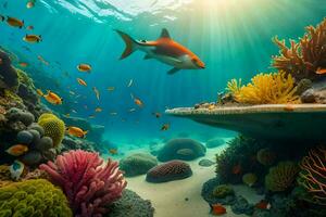 a coral reef with fish and corals. AI-Generated photo