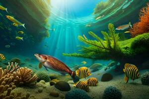 an underwater scene with fish and coral reefs. AI-Generated photo