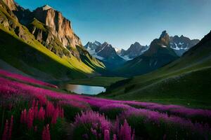 el flores de el Alpes, persona, persona, persona, persona, persona, persona,. generado por ai foto