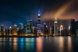 the city skyline at night in shanghai. AI-Generated photo