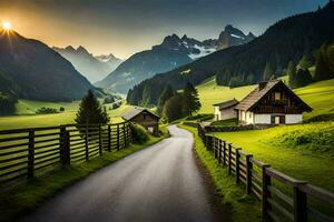 el la carretera a el Alpes. generado por ai foto