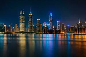 the city skyline at night in shanghai, china. AI-Generated photo