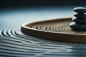 a stack of stones on a wooden tray. AI-Generated photo