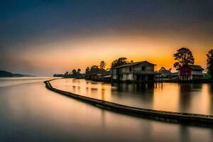 a long exposure photograph of a house on the water. AI-Generated photo
