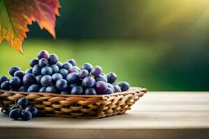 grapes in a basket on a table. AI-Generated photo