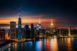 the city skyline at night in shanghai. AI-Generated photo