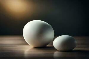 two eggs on a table. AI-Generated photo
