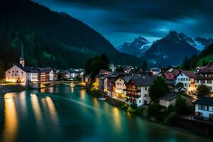 the town of altenburg in the alps at night. AI-Generated photo