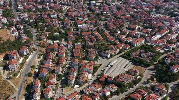 Red Roofs of Buildings in Datca Town on Sunny Day. Aerial View. Turkish Riviera. Turkey. Drone Flies Forward video