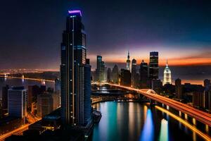 the city of shanghai at night. AI-Generated photo