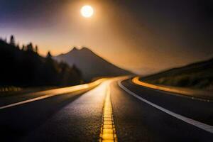 un largo la carretera con el Dom ajuste detrás él. generado por ai foto