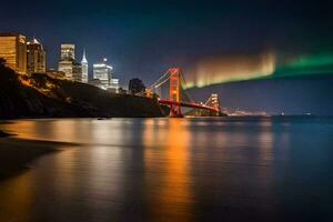 the aurora bore lights up the sky over san francisco. AI-Generated photo