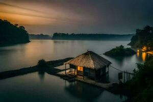 el casa en el lago. generado por ai foto