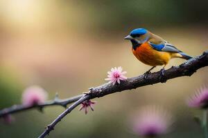 foto fondo de pantalla pájaro, el sol, flores, el pájaro, el pájaro, el pájaro, el. generado por ai