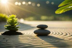 zen garden with stones and cactus. AI-Generated photo