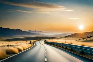 un largo la carretera con el Dom ajuste en el distancia. generado por ai foto