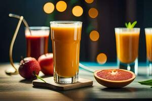 a glass of juice with oranges and grapefruit. AI-Generated photo