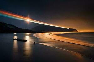 un barco es en el agua y el Dom es brillante. generado por ai foto