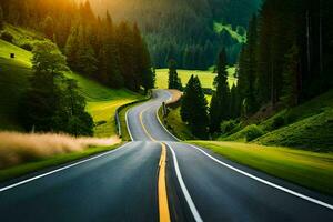 a long, empty road in the mountains. AI-Generated photo