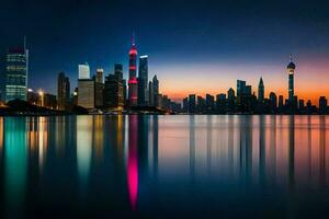 the shanghai skyline at night. AI-Generated photo