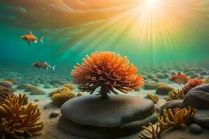 an underwater scene with coral and fish. AI-Generated photo