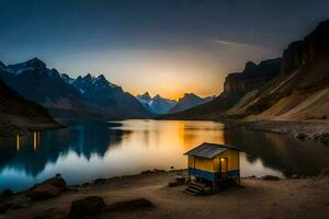 el lago a puesta de sol. generado por ai foto