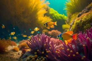 photo wallpaper sea, coral, fish, the sun, the sea, the ocean, the sea. AI-Generated