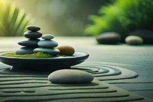 un zen jardín con piedras y plantas. generado por ai foto
