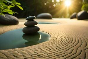 a zen garden with stones and water. AI-Generated photo