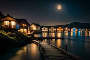 foto fondo de pantalla el luna, agua, el mar, el luna, el noche, el lago,. generado por ai