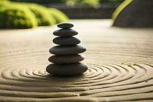 a stack of stones in a zen garden. AI-Generated photo