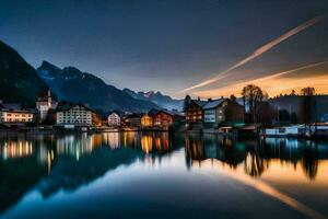 el pueblo de hallstatt, Austria. generado por ai foto