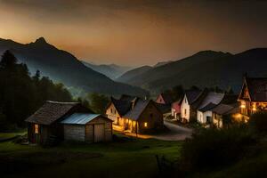 photo wallpaper the sky, mountains, houses, the village, the village, the village, the. AI-Generated