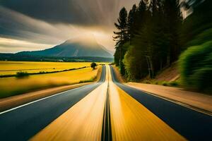 un la carretera con un montaña en el antecedentes. generado por ai foto