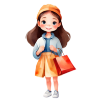 Chic and Cute Little Shopaholic Girl Isolated Transparent Illustration png