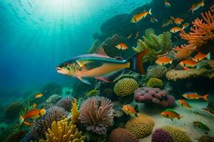 un pescado nadando en el Oceano con coral arrecifes generado por ai foto