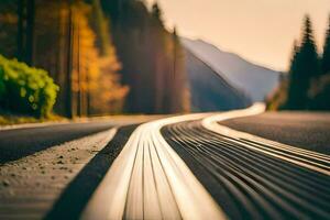 un largo la carretera con un tren pista en el antecedentes. generado por ai foto