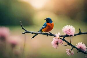 photo wallpaper the bird, flowers, spring, nature, bird, bird song, bird, bird. AI-Generated