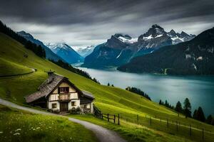 the house on the lake. AI-Generated photo