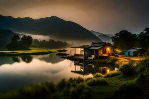 el casa en el lago, Vietnam. generado por ai foto