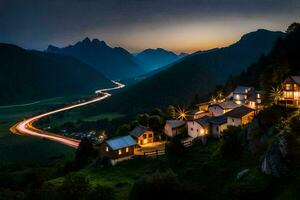 a village in the mountains at night. AI-Generated photo